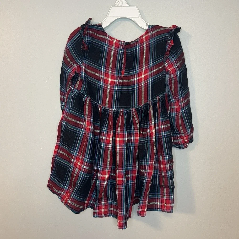OshKosh Red Navy Plaid Party‎ Dress Gold Thread Size 2T EUC Holiday Pictures